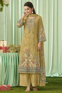 Picture of  Impressive Lawn Cotton Designer Straight Cut Suit for Haldi, Sangeet, and Parties (Unstitched suit)
