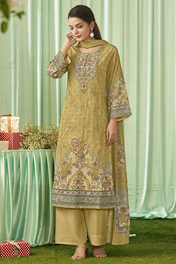 Picture of  Impressive Lawn Cotton Designer Straight Cut Suit for Haldi, Sangeet, and Parties (Unstitched suit)