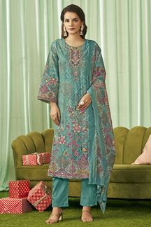 Picture of  Beautiful Lawn Cotton Designer Straight Cut Suit for Festivals, Sangeet, and Parties (Unstitched suit)