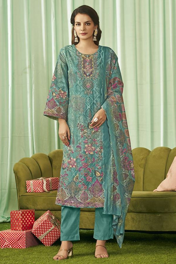 Picture of  Beautiful Lawn Cotton Designer Straight Cut Suit for Festivals, Sangeet, and Parties (Unstitched suit)