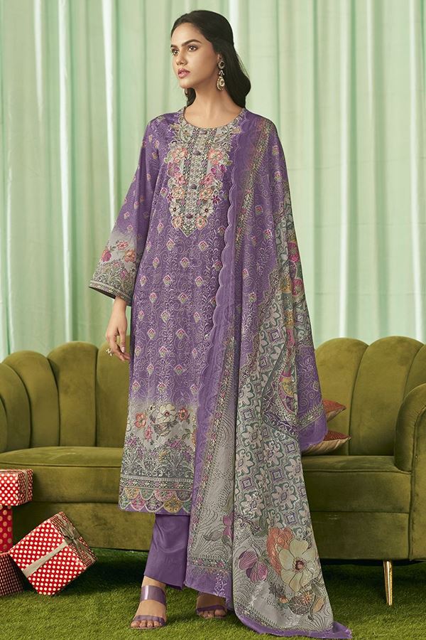 Picture of  Attractive Lawn Cotton Designer Straight Cut Suit for Festivals, Sangeet, and Parties (Unstitched suit)