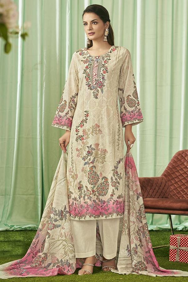 Picture of  Exquisite Lawn Cotton Designer Straight Cut Suit for Festivals, Sangeet, and Parties (Unstitched suit)