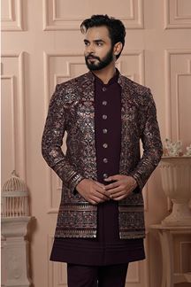 Picture of  Exuberant Wine Designer Men’s Indo-Western for Engagement, Reception, and Wedding