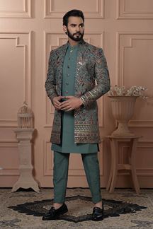 Picture of  Charming Pastel Green Designer Men’s Indo-Western for Engagement, Reception, and Wedding