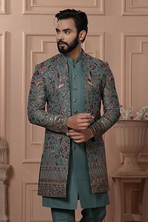 Picture of  Charming Pastel Green Designer Men’s Indo-Western for Engagement, Reception, and Wedding