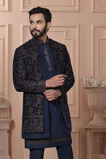 Picture of  Exquisite Navy Blue Designer Men’s Indo-Western for Engagement, Reception, and Wedding