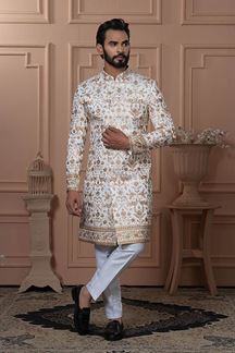 Picture of  Delightful White Designer Men’s Indo-Western for Engagement, Reception, and Wedding