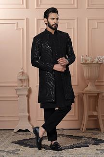 Picture of  Impressive Black Designer Men’s Indo-Western for Engagement, Reception, and Wedding