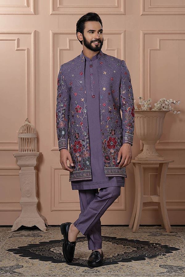 Picture of  Magnificent Purple Designer Men’s Indo-Western for Engagement, Reception, and Wedding