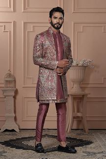 Picture of  Fashionable Rustish Pink Designer Men’s Indo-Western for Engagement, Reception, and Wedding