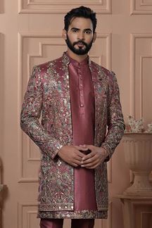 Picture of  Fashionable Rustish Pink Designer Men’s Indo-Western for Engagement, Reception, and Wedding