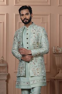 Picture of  Appealing Pista Designer Men’s Indo-Western for Engagement, Reception, and Wedding