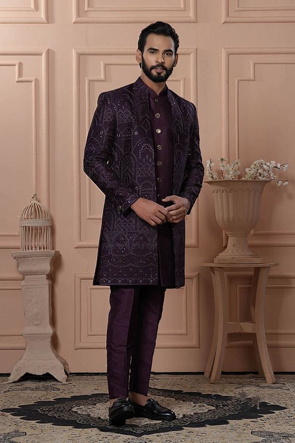 Picture of  Spectacular Purple Designer Men’s Indo-Western for Engagement, Reception, and Wedding