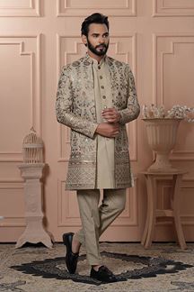 Picture of  Charismatic New Beige Designer Men’s Indo-Western for Engagement, Reception, and Wedding