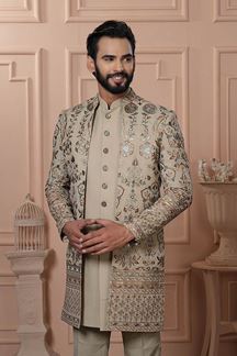 Picture of  Charismatic New Beige Designer Men’s Indo-Western for Engagement, Reception, and Wedding