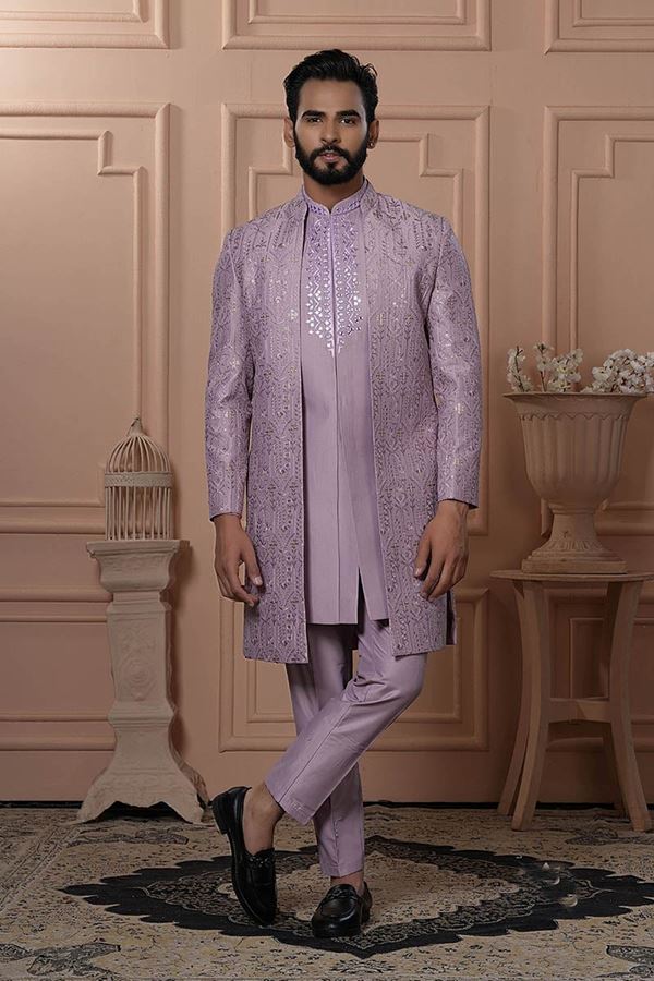 Picture of  Captivating Blush Pink Designer Men’s Indo-Western for Engagement, Reception, and Wedding