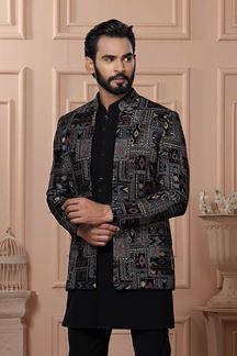 Picture of  Aesthetic Jade Black Designer Men’s Indo-Western for Engagement, Reception, and Wedding