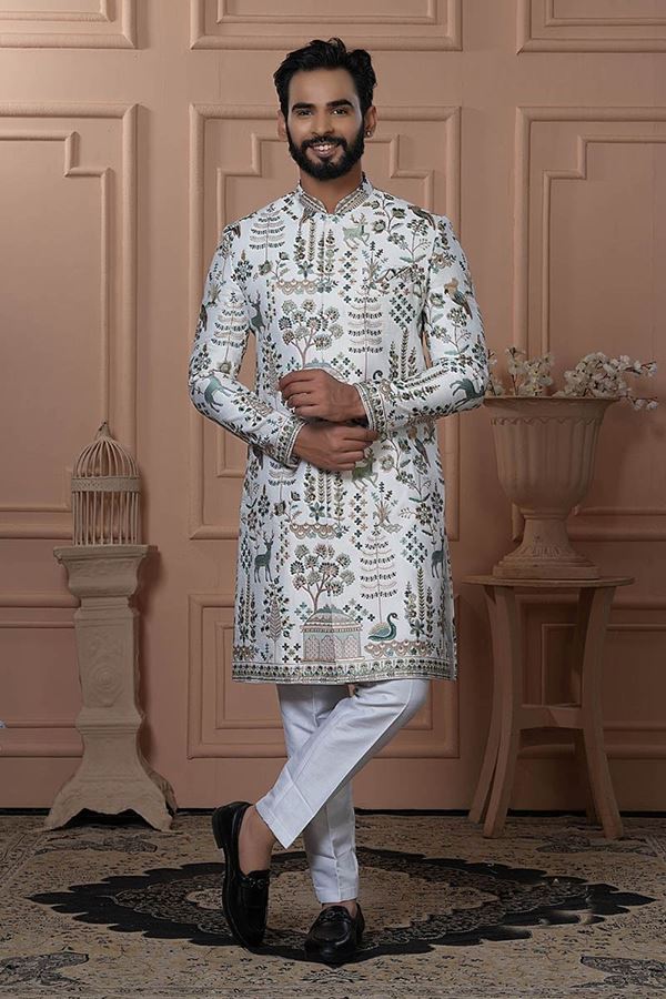 Picture of  Stylish White Designer Men’s Indo-Western for Engagement, Reception, and Wedding