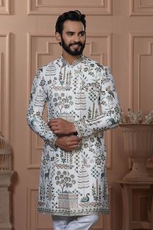 Picture of  Stylish White Designer Men’s Indo-Western for Engagement, Reception, and Wedding