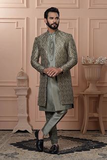 Picture of  Dashing Mehendi Green Designer Men’s Indo-Western for Engagement, Reception, and Wedding
