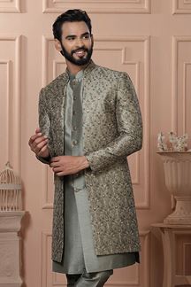 Picture of  Dashing Mehendi Green Designer Men’s Indo-Western for Engagement, Reception, and Wedding