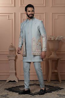 Picture of  Elegant Pastel Pista Designer Men’s Indo-Western for Engagement, Reception, and Wedding