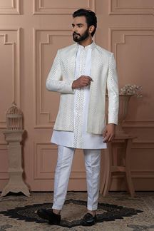 Picture of  Marvelous Cream Designer Men’s Indo-Western for Engagement, Reception, and Wedding