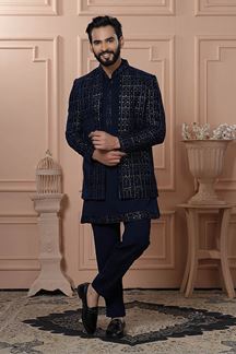 Picture of  Awesome Navy Blue Designer Men’s Indo-Western for Engagement, Reception, and Wedding