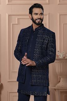 Picture of  Awesome Navy Blue Designer Men’s Indo-Western for Engagement, Reception, and Wedding