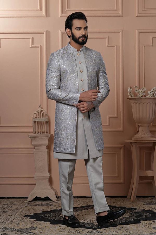 Picture of  Amazing Grey Designer Men’s Indo-Western for Engagement, Reception, and Wedding