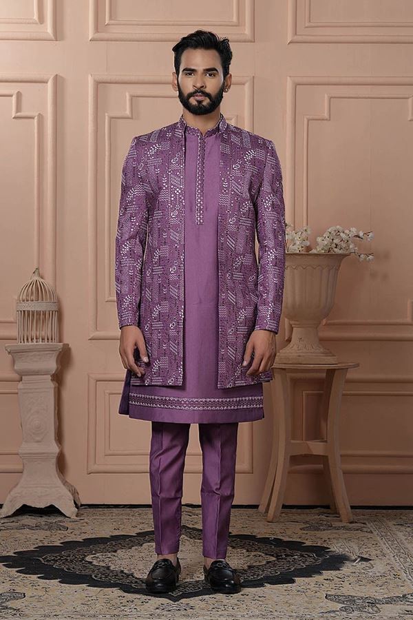 Picture of  Vibrant Magenta Pink Designer Men’s Indo-Western for Engagement, Reception, and Wedding