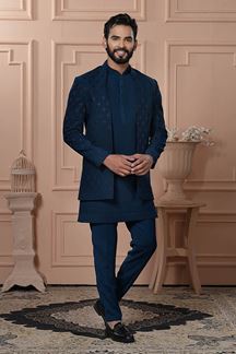 Picture of  Royal Peacock Blue Designer Men’s Indo-Western for Engagement, Reception, and Wedding