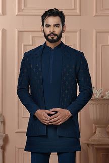 Picture of  Royal Peacock Blue Designer Men’s Indo-Western for Engagement, Reception, and Wedding