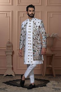 Picture of  Splendid White Designer Men’s Indo-Western for Engagement, Reception, and Wedding