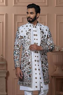 Picture of  Splendid White Designer Men’s Indo-Western for Engagement, Reception, and Wedding