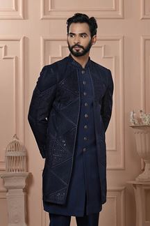 Picture of  Enticing Navy Blue Designer Men’s Indo-Western for Engagement, Reception, and Wedding
