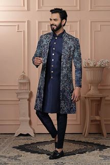 Picture of  Majestic Shaded Blue Designer Men’s Indo-Western for Engagement, Reception, and Wedding