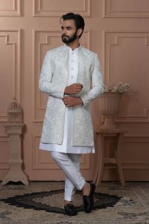 Picture of  Spectacular Light Sky Designer Men’s Indo-Western for Engagement, Reception, and Wedding