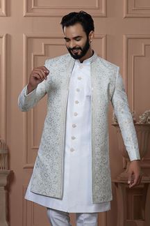 Picture of  Spectacular Light Sky Designer Men’s Indo-Western for Engagement, Reception, and Wedding
