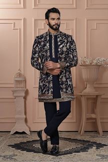 Picture of  Charismatic Navy Blue Designer Men’s Indo-Western for Engagement, Reception, and Wedding