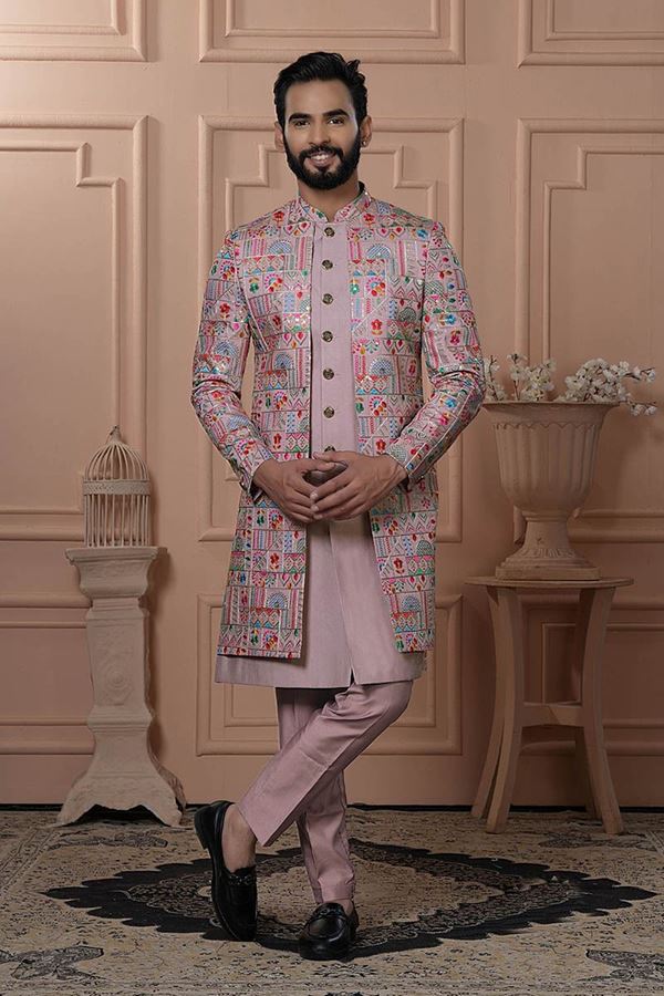 Picture of  Aesthetic Magenta Pink Designer Men’s Indo-Western for Engagement, Reception, and Wedding