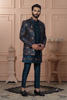 Picture of  Stylish Peacock Rama Designer Men’s Indo-Western for Engagement, Reception, and Wedding
