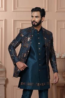 Picture of  Stylish Peacock Rama Designer Men’s Indo-Western for Engagement, Reception, and Wedding