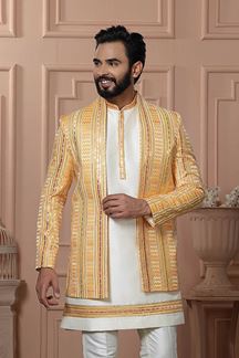 Picture of  Attractive Yellow Designer Men’s Indo-Western for Haldi and Reception