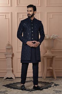 Picture of  Dashing Navy Blue Designer Men’s Indo-Western for Wedding and Reception