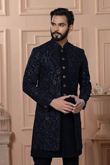 Picture of  Dashing Navy Blue Designer Men’s Indo-Western for Wedding and Reception