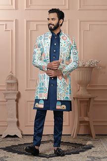 Picture of  Elegant Light Sky Designer Men’s Indo-Western for Engagement and Reception