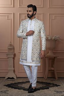 Picture of  Charming Off-White Designer Men’s Indo-Western for Engagement and Reception