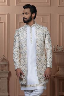 Picture of  Charming Off-White Designer Men’s Indo-Western for Engagement and Reception