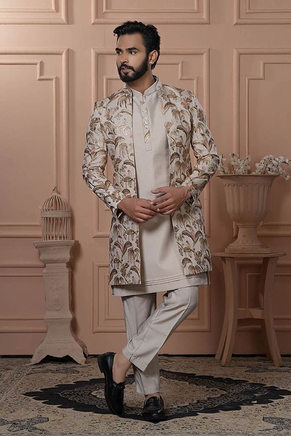 Picture of  Delightful Beige Designer Men’s Indo-Western for Engagement and Reception